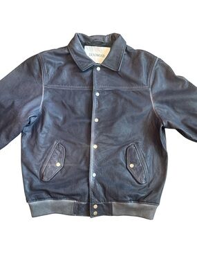 Deadwood Men's Dark Navy Leather Bomber Jacket
